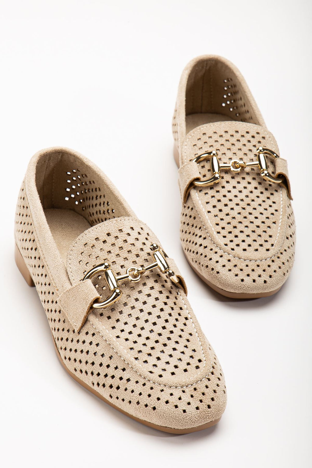 Ayakkabı Aşkı 401 Bej Süet Delikli Günlük Kadın Babet - Ayakkabı Aşkı