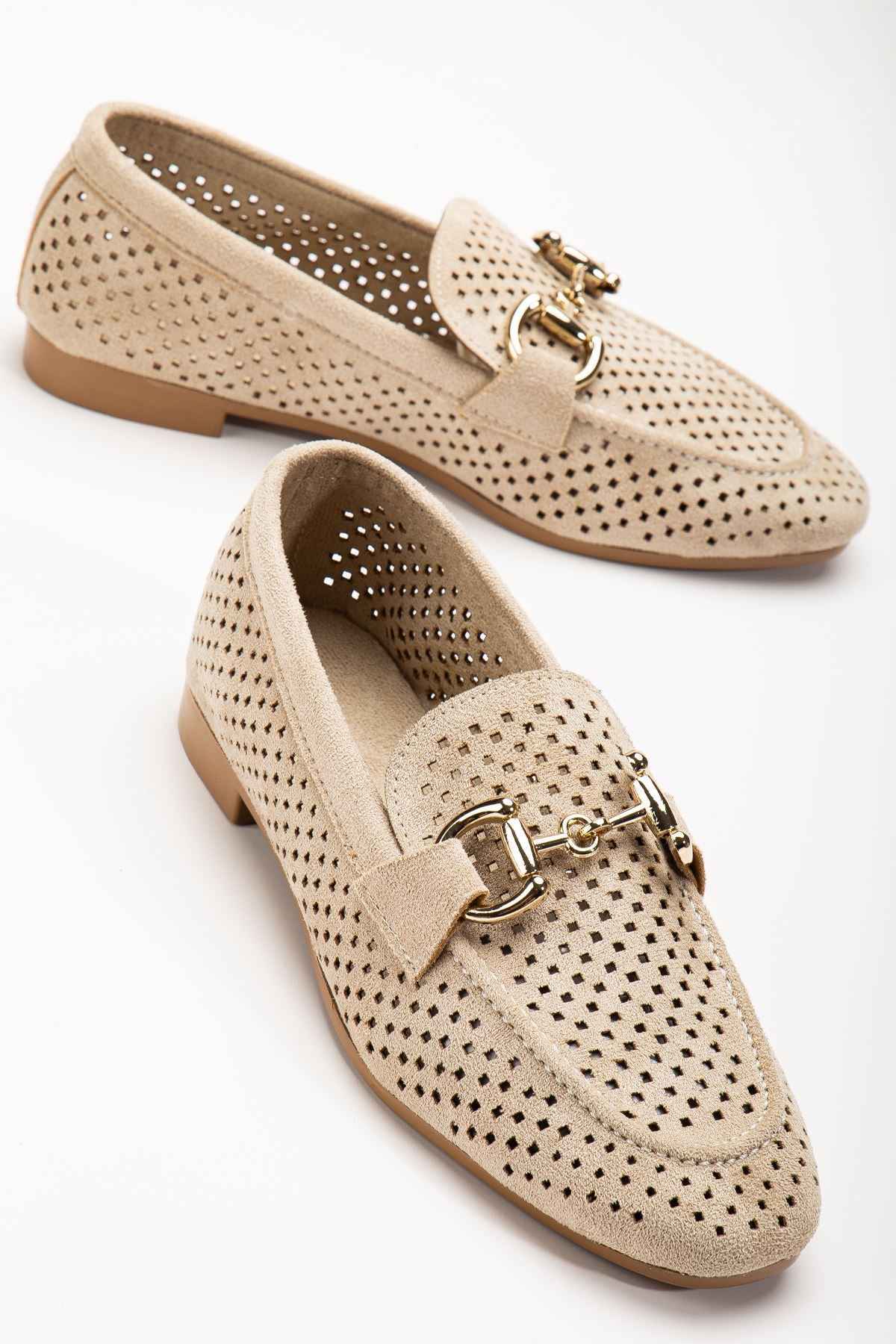 Ayakkabı Aşkı 401 Bej Süet Delikli Günlük Kadın Babet