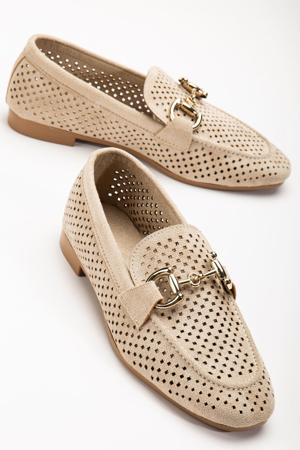 Ayakkabı Aşkı 401 Bej Süet Delikli Günlük Kadın Babet - Ayakkabı Aşkı