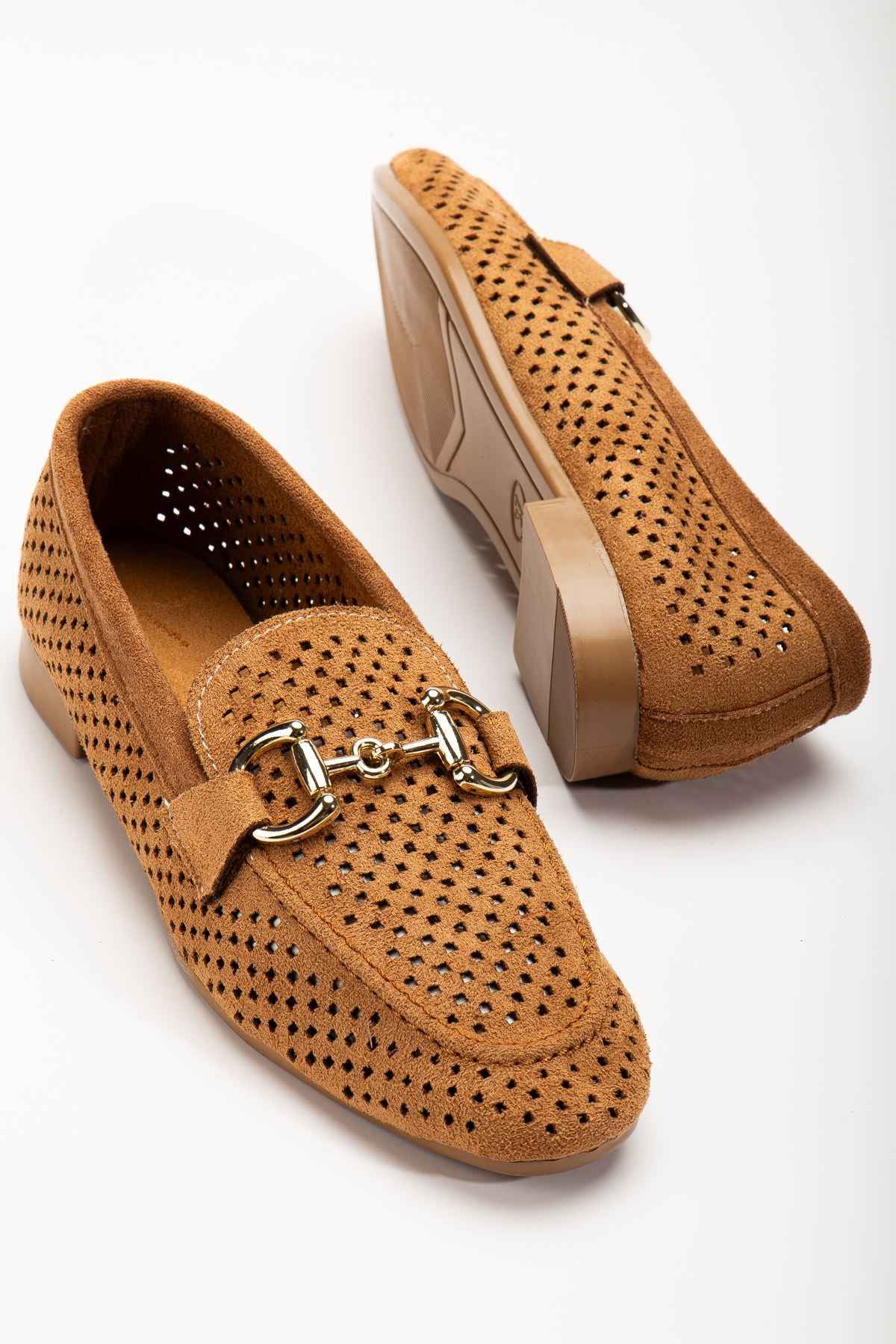 Ayakkabı Aşkı 401 Taba Süet Delikli Günlük Kadın Babet