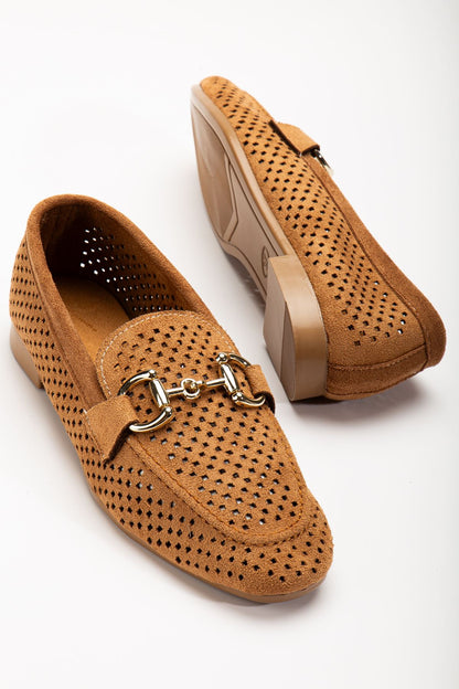 401 Taba Süet Delikli Günlük Kadın Babet - Taba