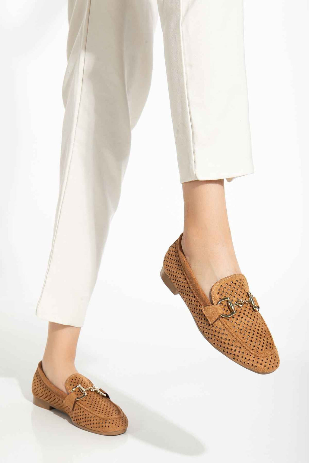 Ayakkabı Aşkı 401 Taba Süet Delikli Günlük Kadın Babet