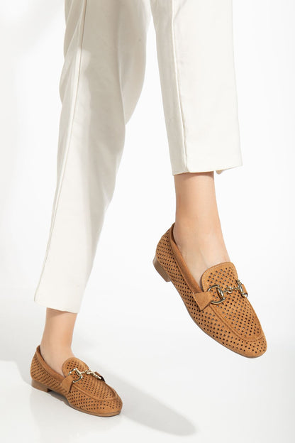 Ayakkabı Aşkı 401 Taba Süet Delikli Günlük Kadın Babet