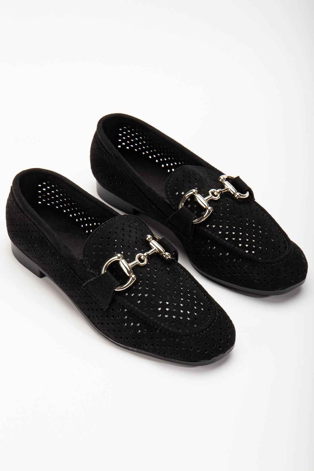 Ayakkabı Aşkı 401 Siyah Süet Delikli Günlük Kadın Babet