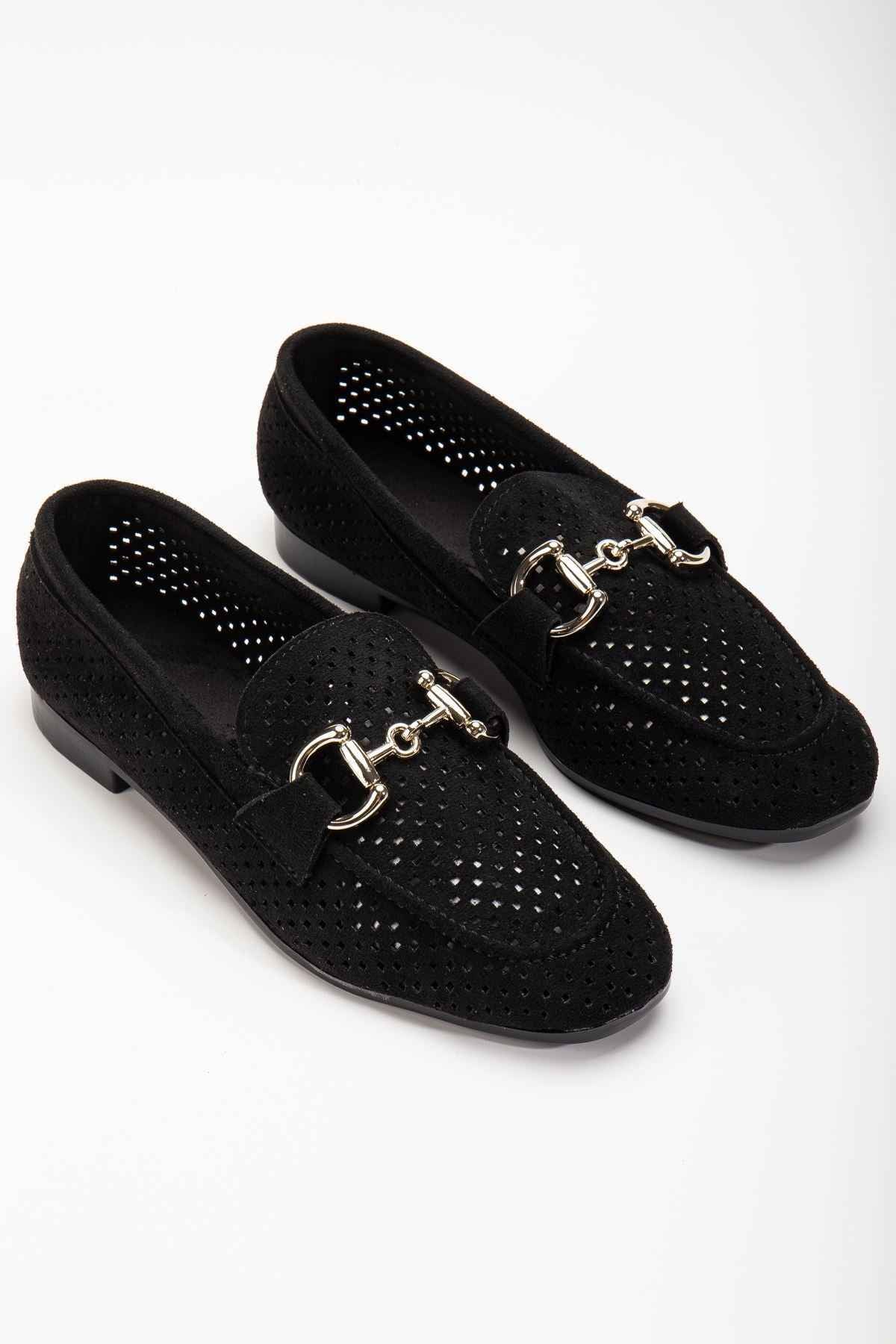 Ayakkabı Aşkı 401 Siyah Süet Delikli Günlük Kadın Babet