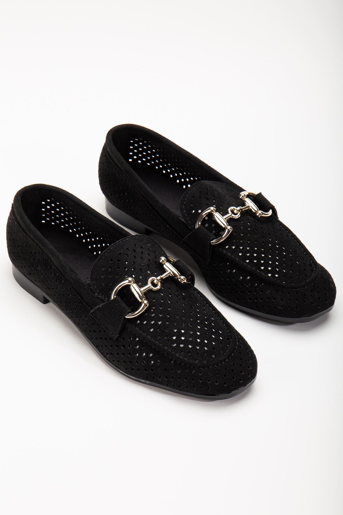 Ayakkabı Aşkı 401 Siyah Süet Delikli Günlük Kadın Babet