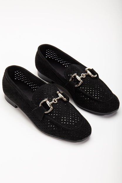 Ayakkabı Aşkı 401 Siyah Süet Delikli Günlük Kadın Babet