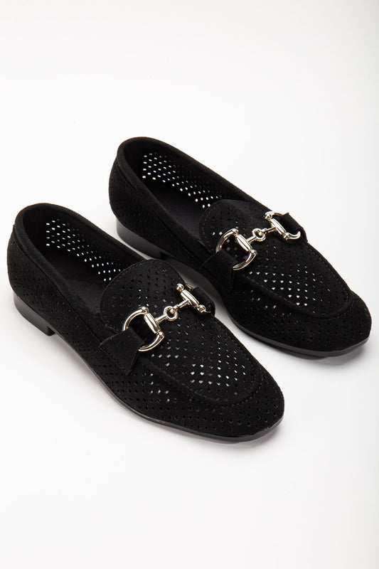 Ayakkabı Aşkı 401 Siyah Süet Delikli Günlük Kadın Babet