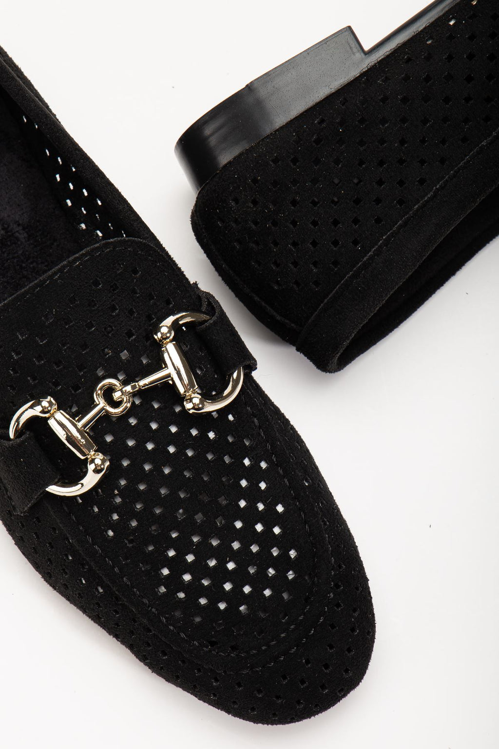 Ayakkabı Aşkı 401 Siyah Süet Delikli Günlük Kadın Babet - Ayakkabı Aşkı