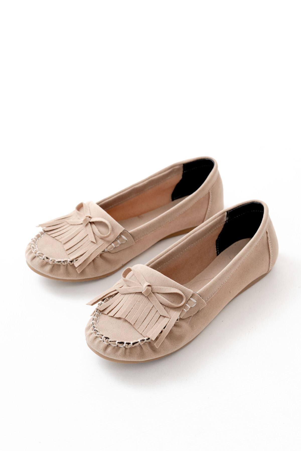 Ayakkabı Aşkı Bej Süet Püsküllü Günlük Kadın Babet - Ayakkabı Aşkı