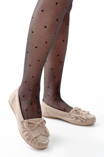 Ayakkabı Aşkı Bej Süet Püsküllü Günlük Kadın Babet