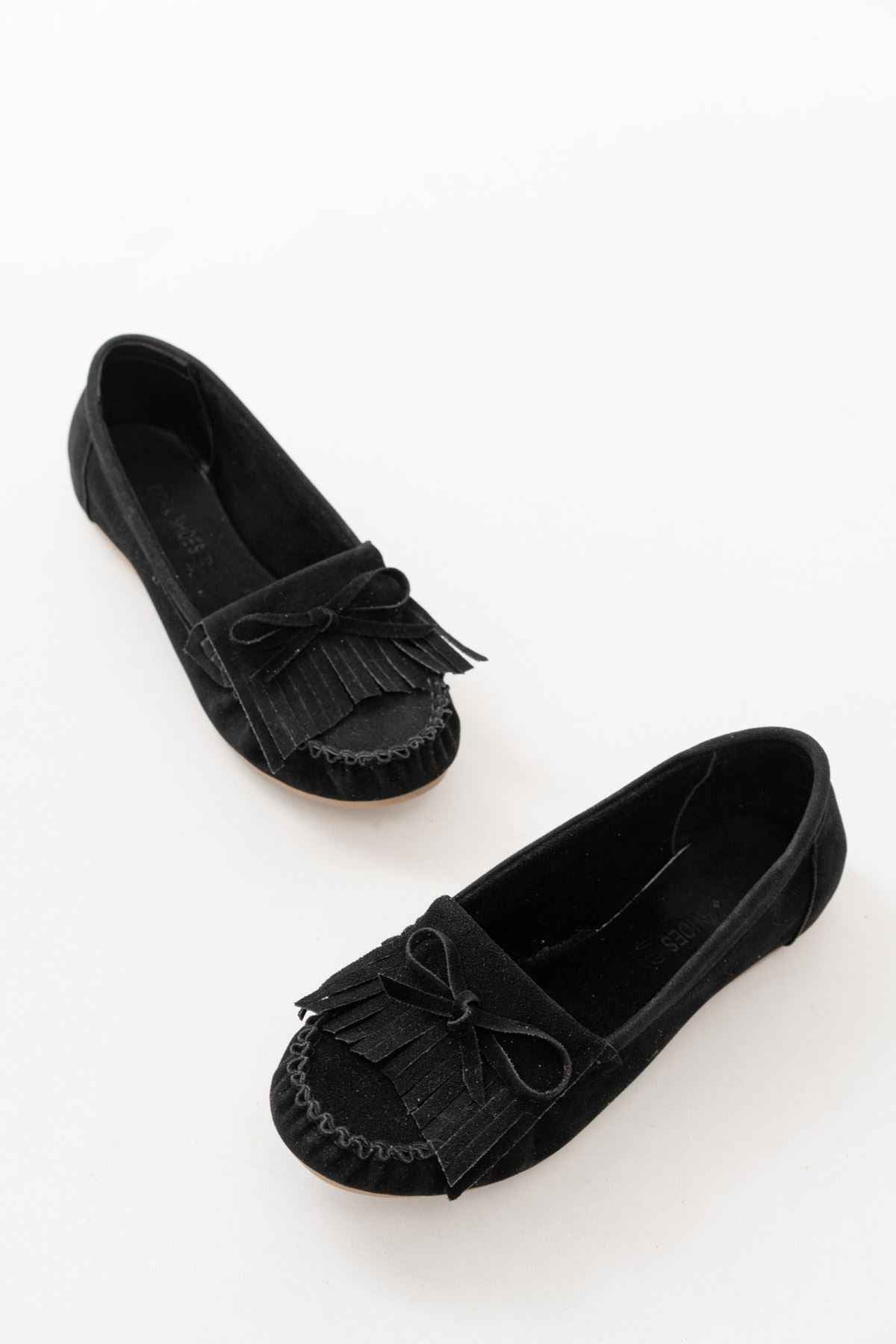 Ayakkabı Aşkı Ps-100 Siyah Süet Püsküllü Günlük Kadın Babet