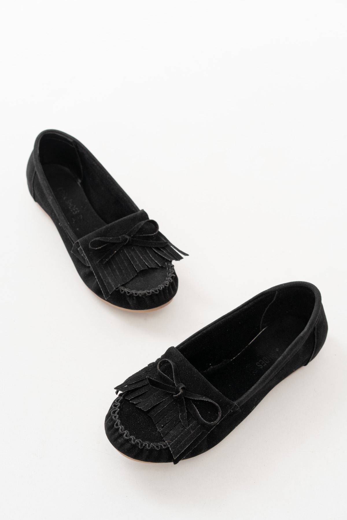Ayakkabı Aşkı Siyah Süet Püsküllü Günlük Kadın Babet