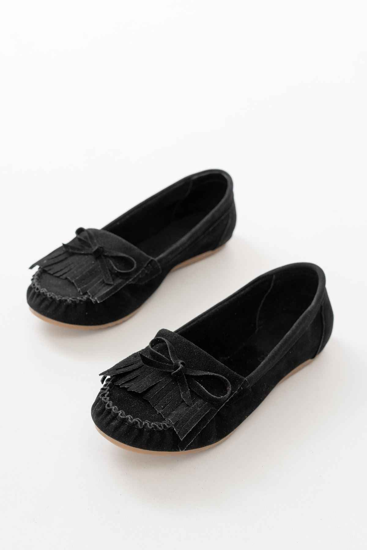 Ayakkabı Aşkı Ps-100 Siyah Süet Püsküllü Günlük Kadın Babet