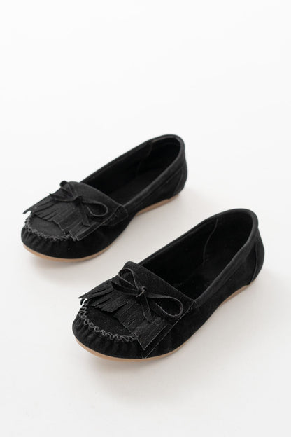 Ayakkabı Aşkı Siyah Süet Püsküllü Günlük Kadın Babet