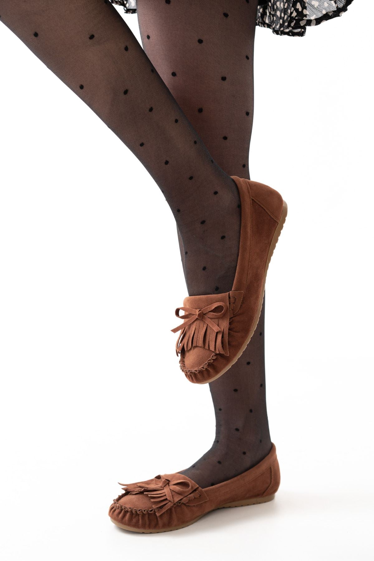 Ayakkabı Aşkı Taba Süet Püsküllü Günlük Kadın Babet