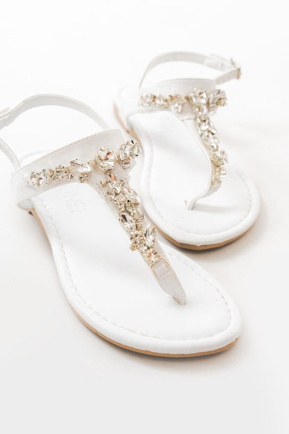 Ayakkabı Aşkı Beyaz Gümüş Taşlı Parmak Arası Kadın Sandalet