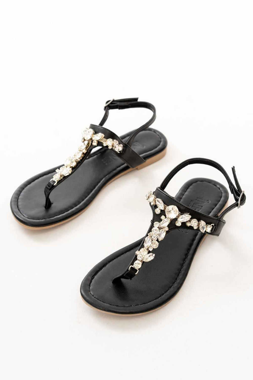 Ayakkabı Aşkı 152-1110 Siyah Gümüş Taşlı Parmak Arası Kadın Sandalet