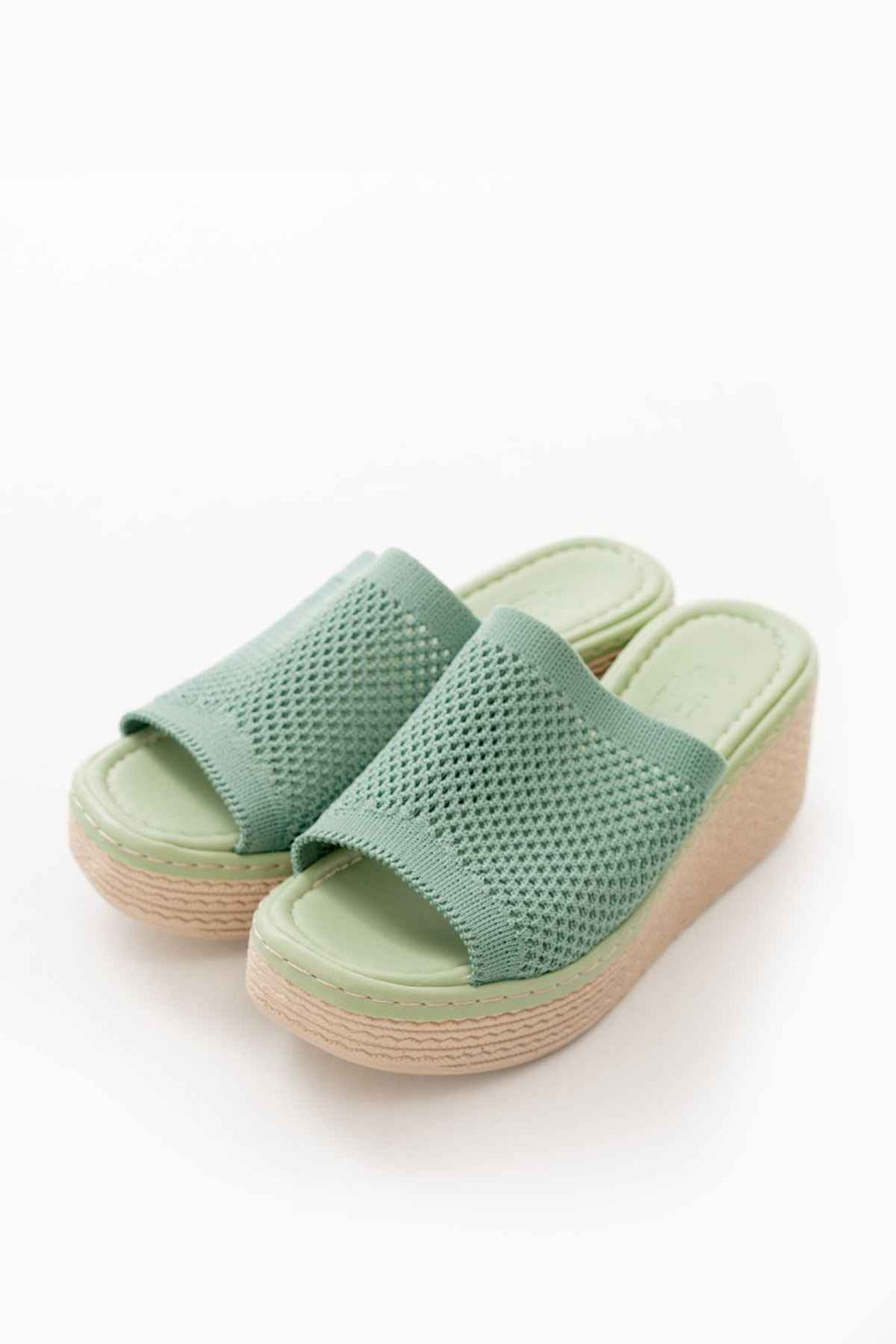 Ayakkabı Aşkı 232-460 Mint Yeşili Triko Günlük Ortopedik Dolgu Topuk Kadın Terlik