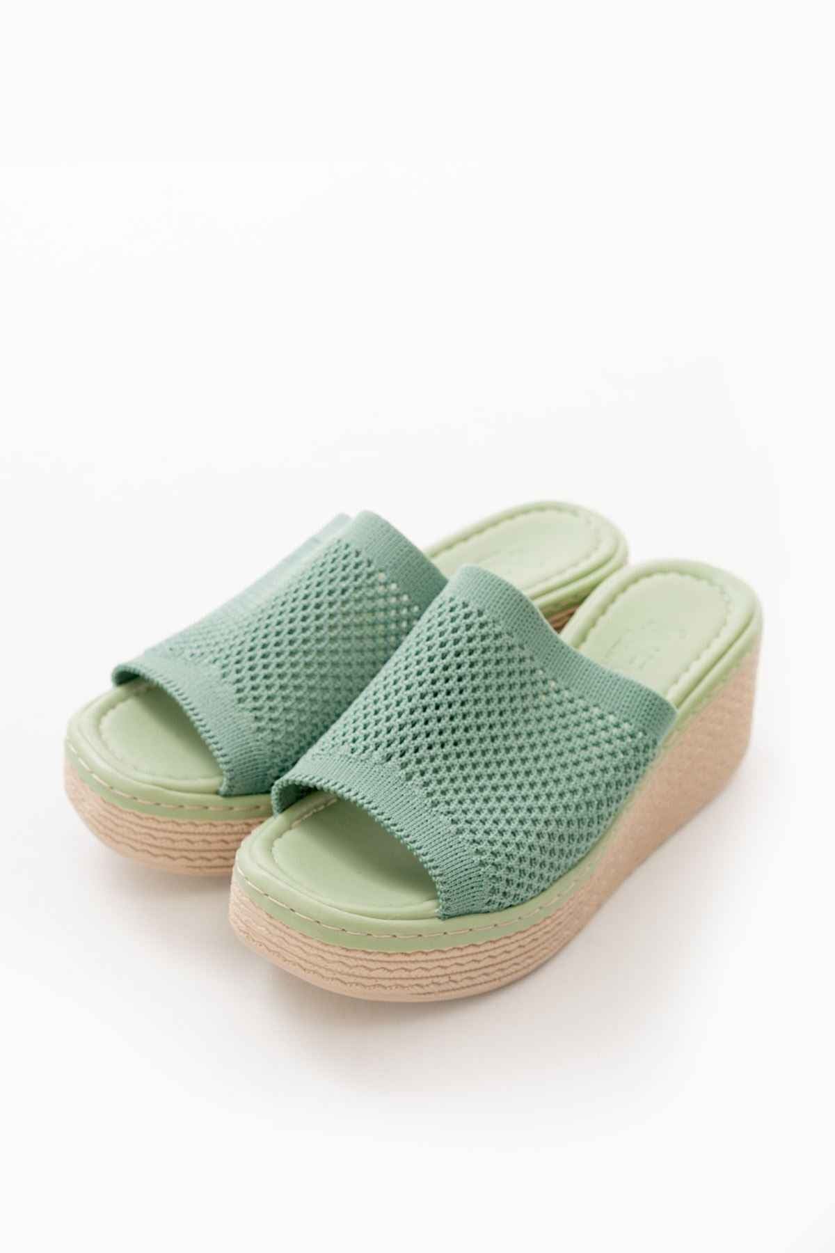 Ayakkabı Aşkı 232-460 Mint Yeşili Triko Günlük Ortopedik Dolgu Topuk Kadın Terlik