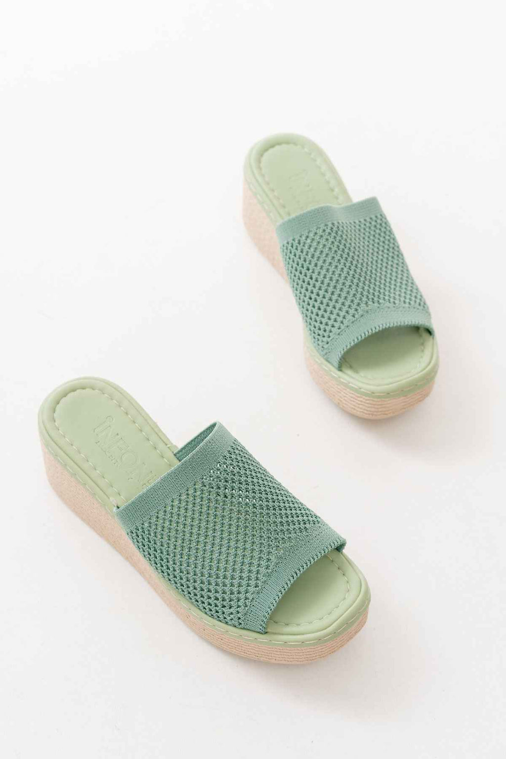 Ayakkabı Aşkı 232-460 Mint Yeşili Triko Günlük Ortopedik Dolgu Topuk Kadın Terlik