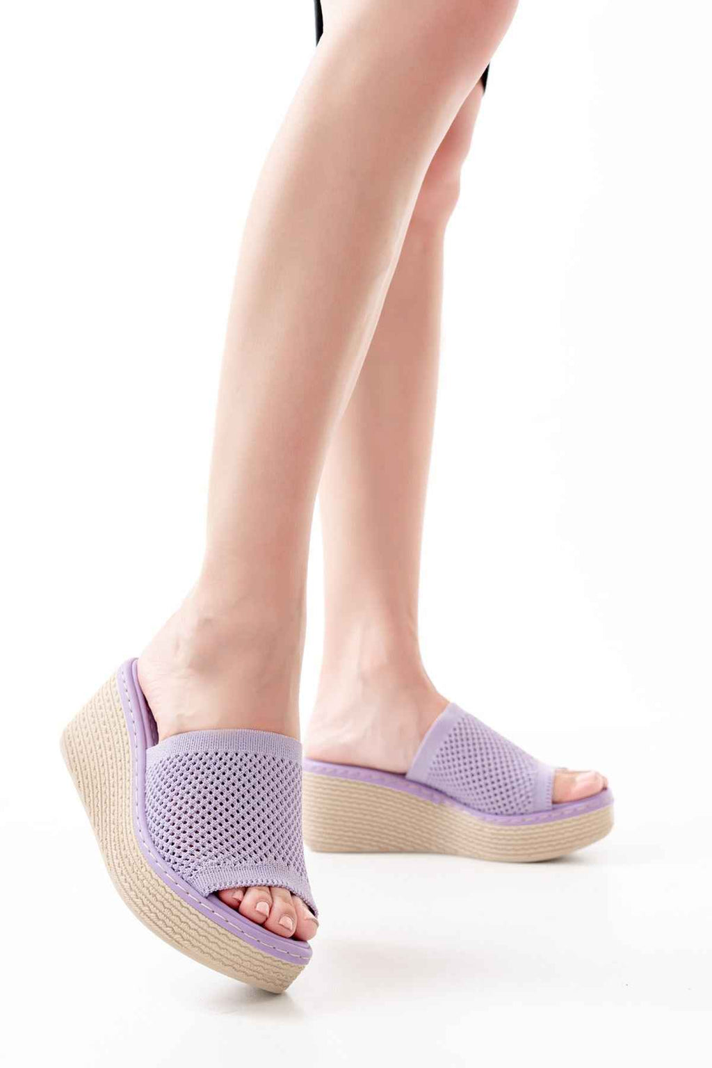 Ayakkabı Aşkı 232-460 Lila Triko Günlük Ortopedik Dolgu Topuk Kadın Terlik