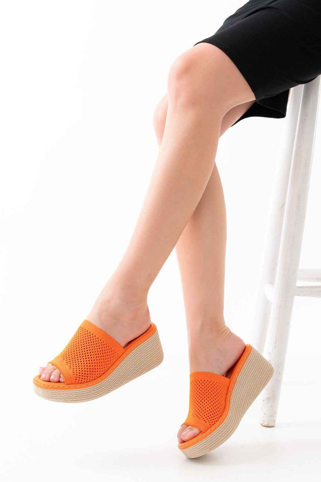 Ayakkabı Aşkı 232-460 Orange Triko Günlük Ortopedik Dolgu Topuk Kadın Terlik