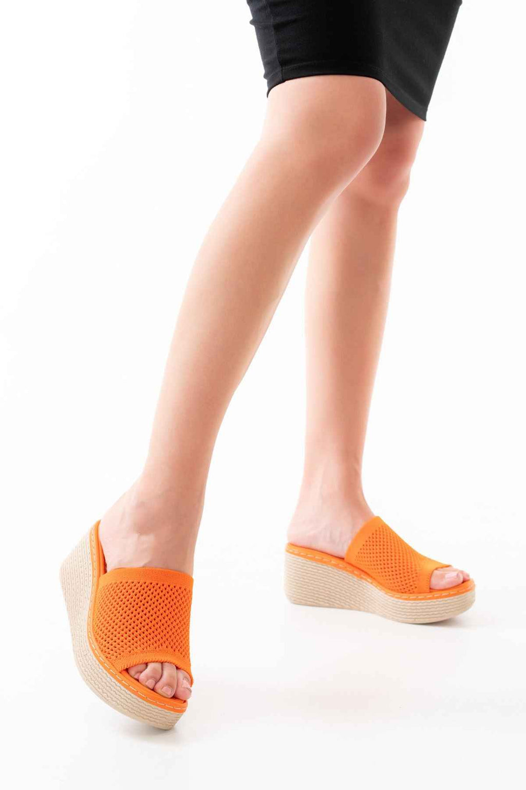 Ayakkabı Aşkı 232-460 Orange Triko Günlük Ortopedik Dolgu Topuk Kadın Terlik