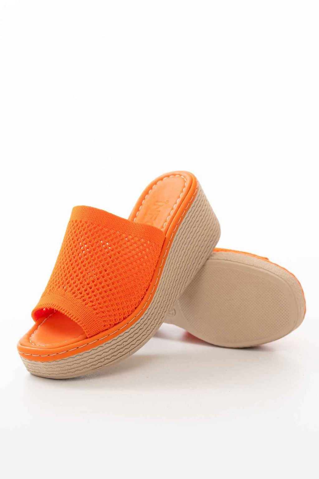 Ayakkabı Aşkı 232-460 Orange Triko Günlük Ortopedik Dolgu Topuk Kadın Terlik