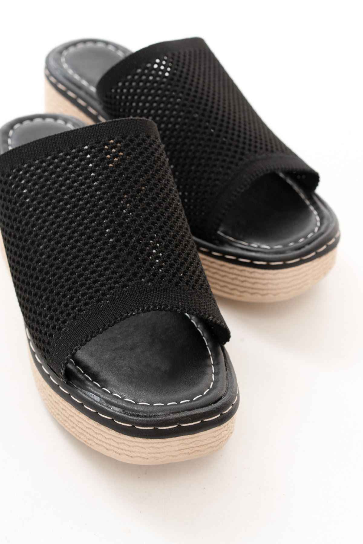 Ayakkabı Aşkı 232-460 Siyah Triko Günlük Ortopedik Dolgu Topuk Kadın Terlik