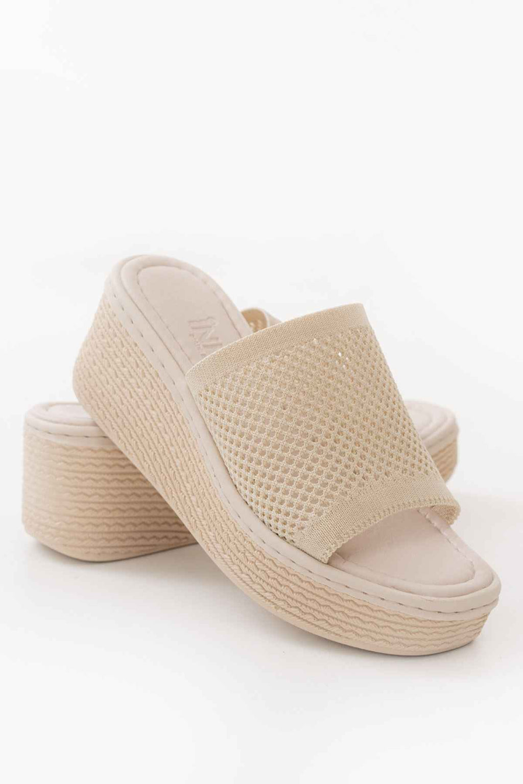 Ayakkabı Aşkı 232-460 Bej Triko Günlük Ortopedik Dolgu Topuk Kadın Terlik