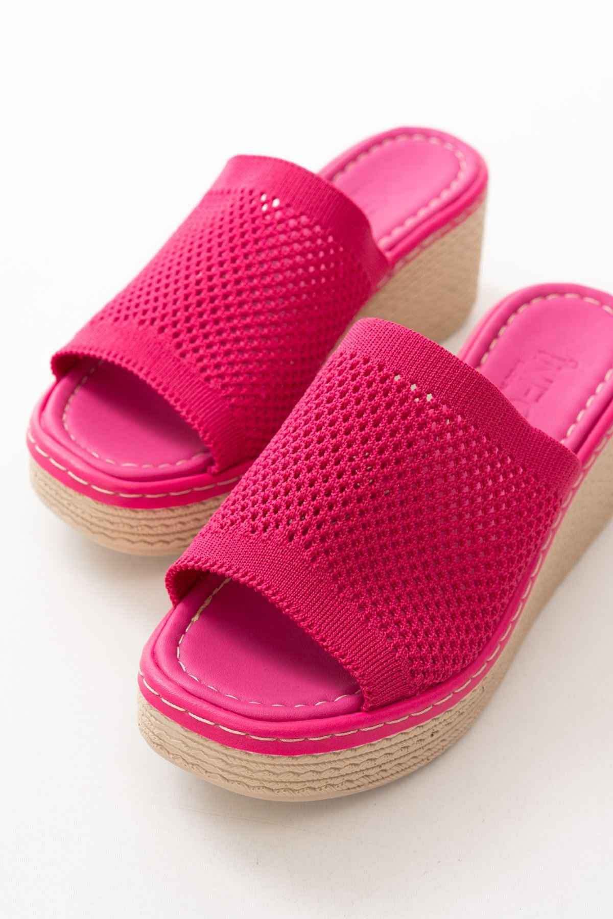 Ayakkabı Aşkı 232-460 Fuşya Triko Günlük Ortopedik Dolgu Topuk Kadın Terlik