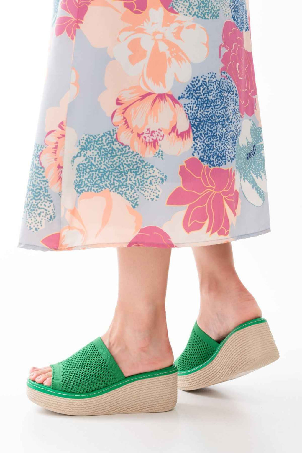 Ayakkabı Aşkı 232-460 Çimen Yeşili Triko Günlük Ortopedik Dolgu Topuk Kadın Terlik