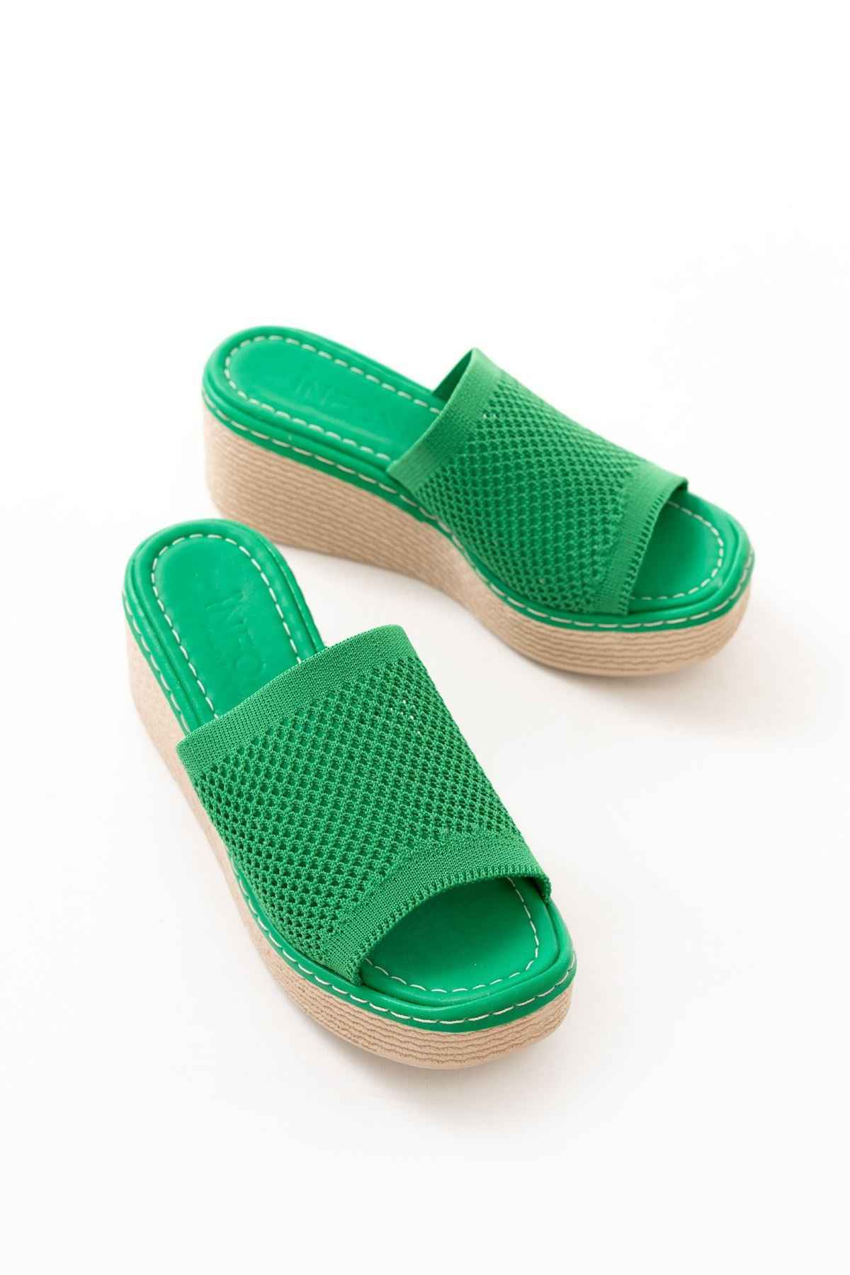 Ayakkabı Aşkı 232-460 Çimen Yeşili Triko Günlük Ortopedik Dolgu Topuk Kadın Terlik