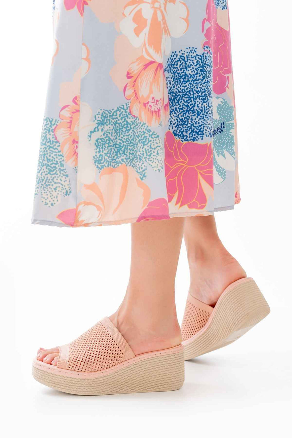 Ayakkabı Aşkı 232-460 Pudra Triko Günlük Ortopedik Dolgu Topuk Kadın Terlik