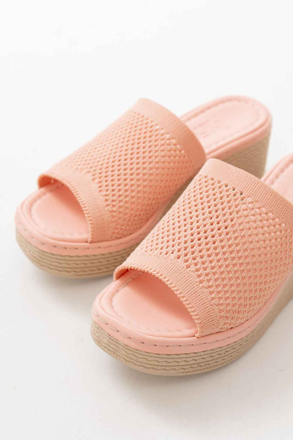 Ayakkabı Aşkı 232-460 Pudra Triko Günlük Ortopedik Dolgu Topuk Kadın Terlik