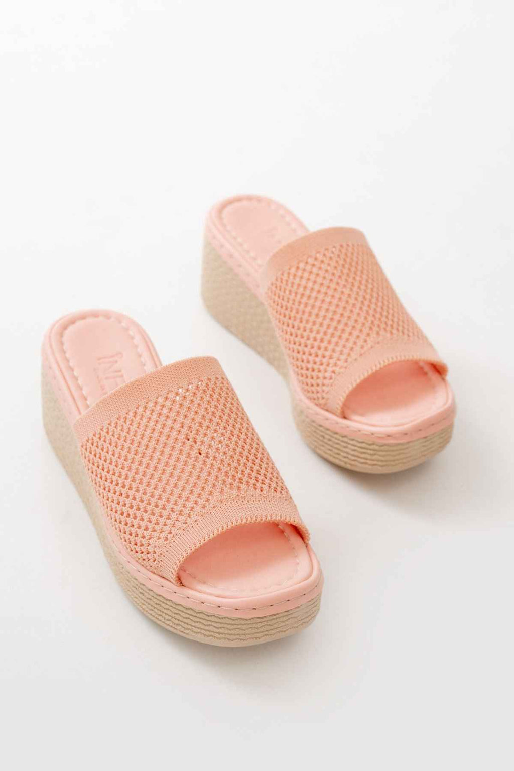 Ayakkabı Aşkı 232-460 Pudra Triko Günlük Ortopedik Dolgu Topuk Kadın Terlik