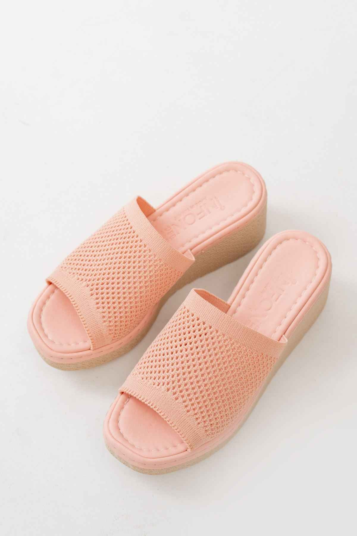 Ayakkabı Aşkı 232-460 Pudra Triko Günlük Ortopedik Dolgu Topuk Kadın Terlik