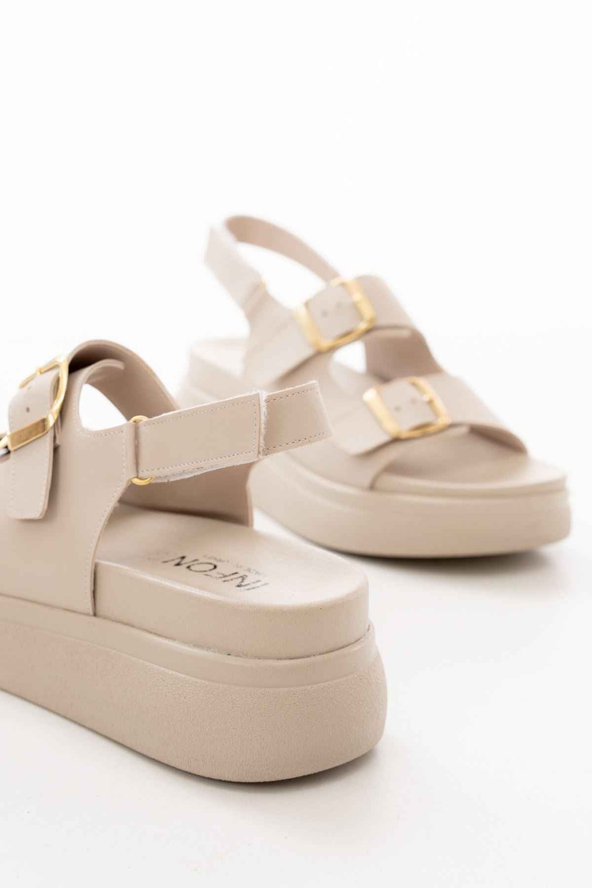 Ayakkabı Aşkı 24422-1185 Bej Dolgu Topuk Kadın Sandalet