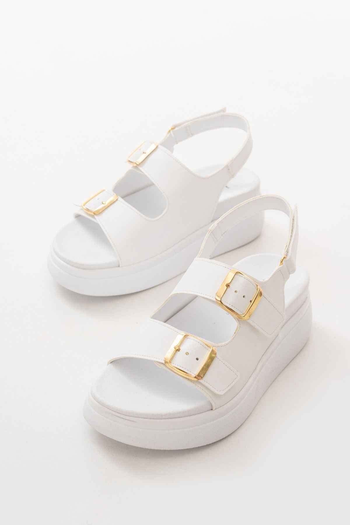 Ayakkabı Aşkı 24422-1185 Beyaz Dolgu Topuk Kadın Sandalet