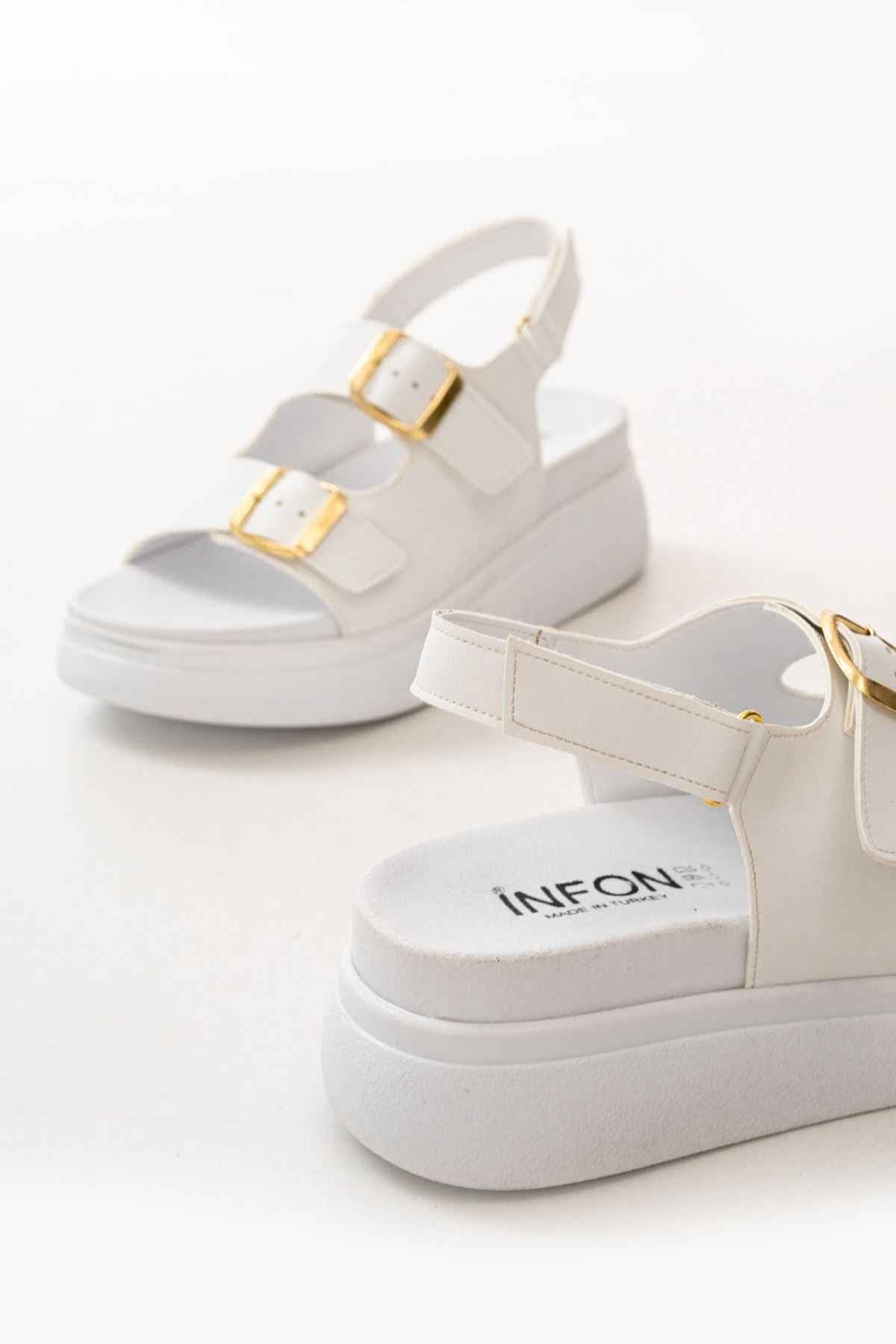 Ayakkabı Aşkı 24422-1185 Beyaz Dolgu Topuk Kadın Sandalet