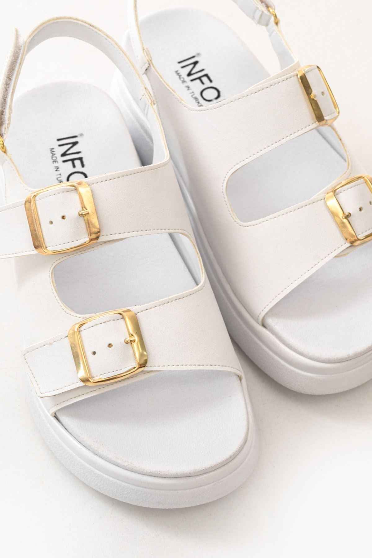 Ayakkabı Aşkı 24422-1185 Beyaz Dolgu Topuk Kadın Sandalet