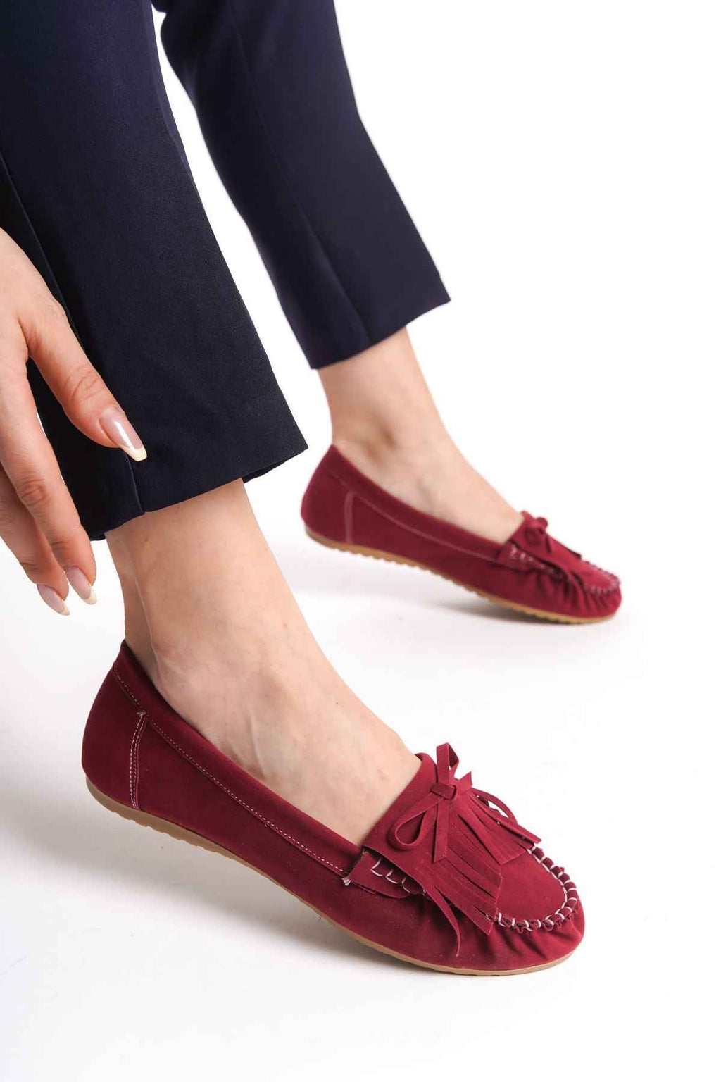 Ayakkabı Aşkı Ps-100 Bordo Süet Püsküllü Günlük Kadın Babet