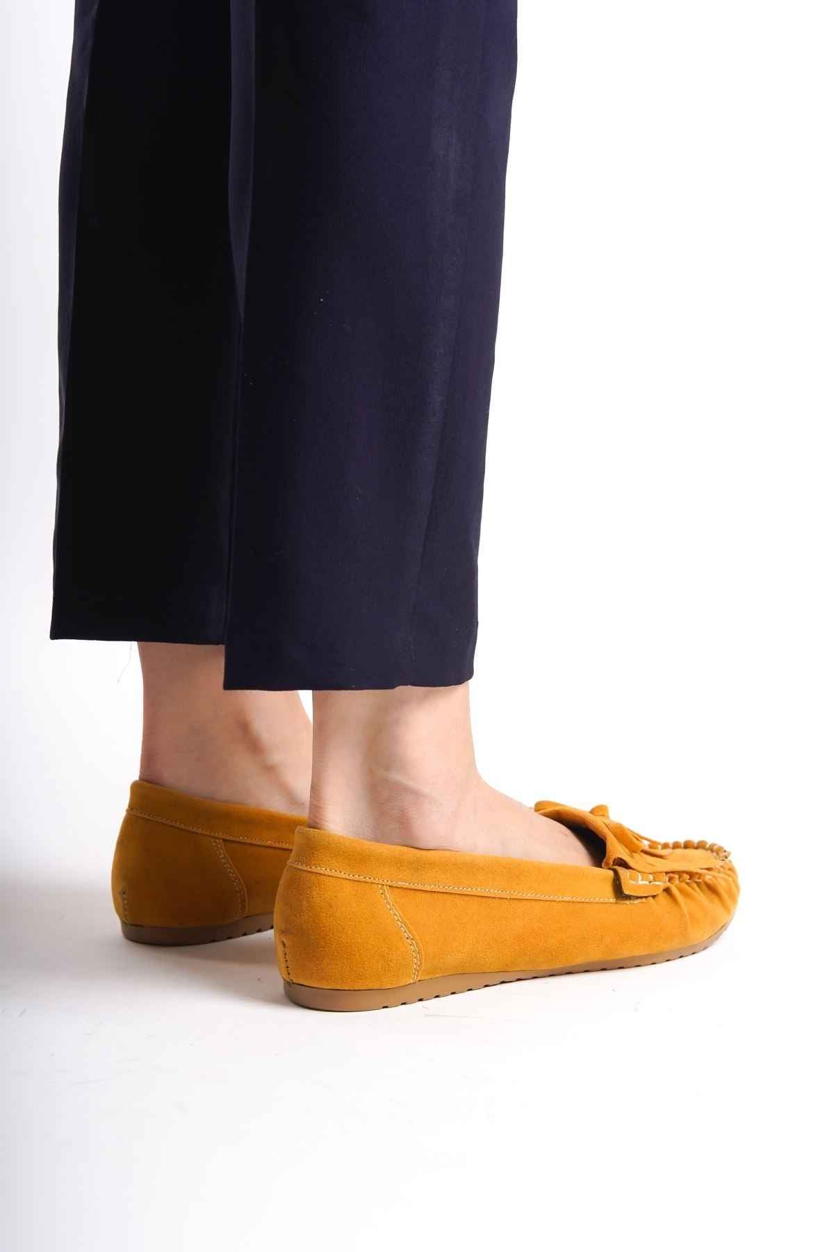 Ayakkabı Aşkı Ps-100 Hardal Süet Püsküllü Günlük Kadın Babet