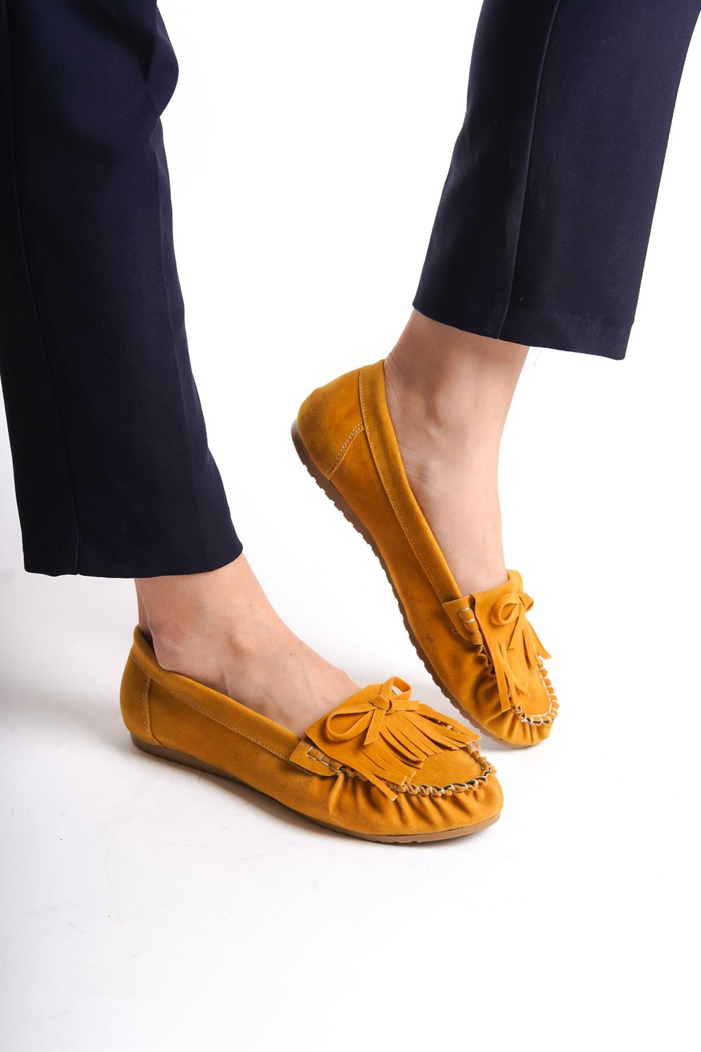 Ayakkabı Aşkı Hardal Süet Püsküllü Günlük Kadın Babet - Ayakkabı Aşkı