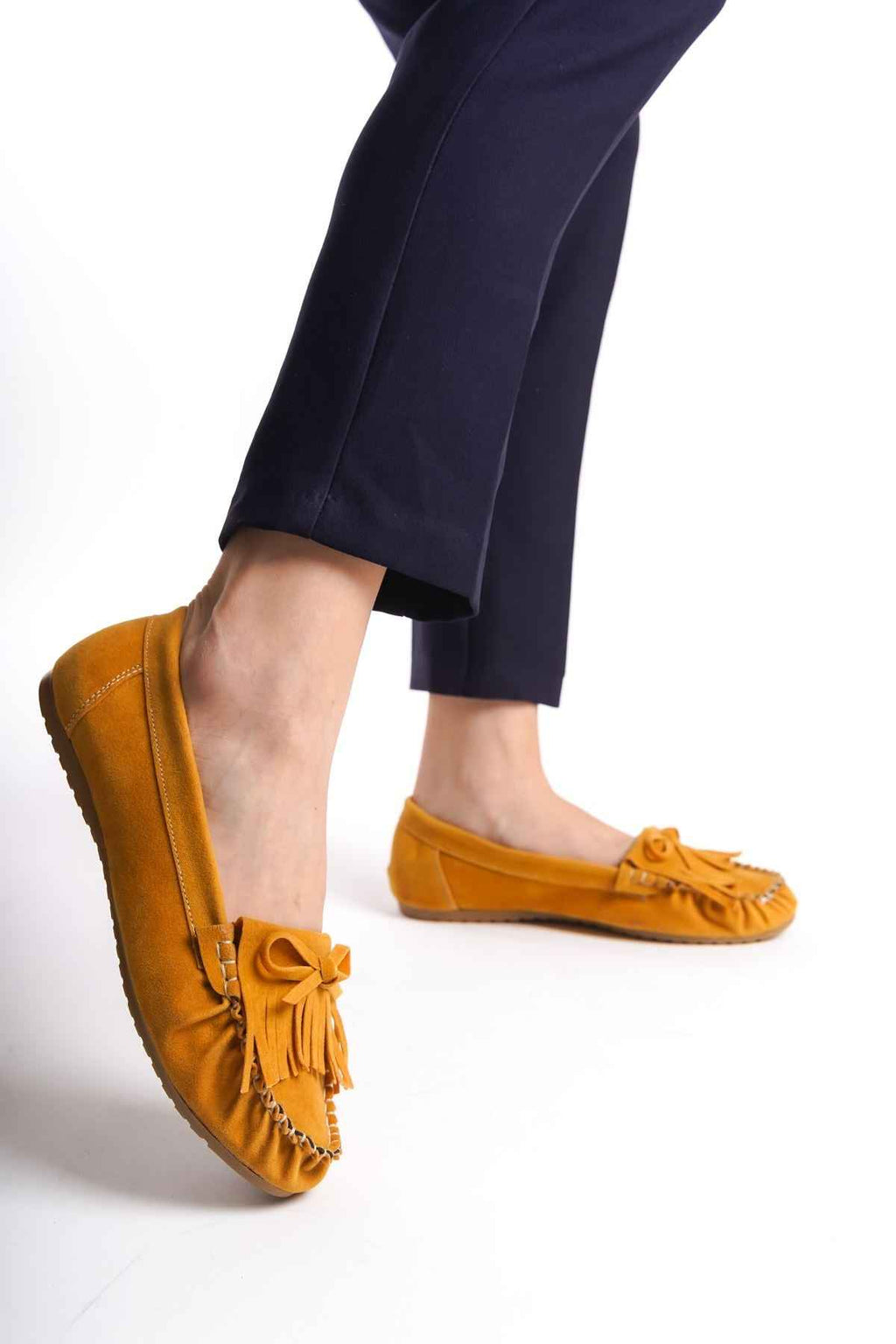 Ayakkabı Aşkı Ps-100 Hardal Süet Püsküllü Günlük Kadın Babet