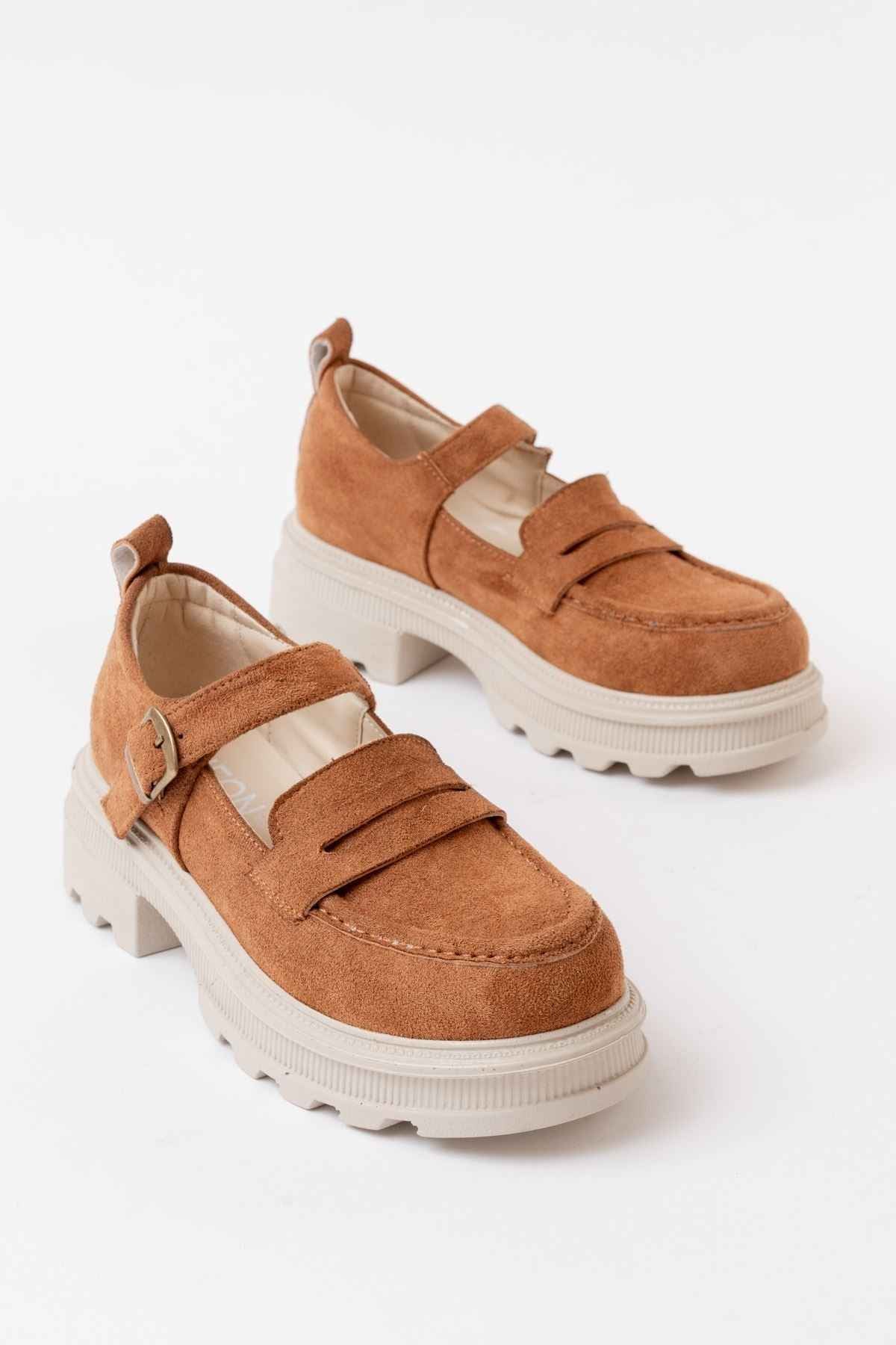 Ayakkabı Aşkı 745-771 Taba Süet Kadın Günlük Yüksek Tabanlı Loafer Ayakkabı