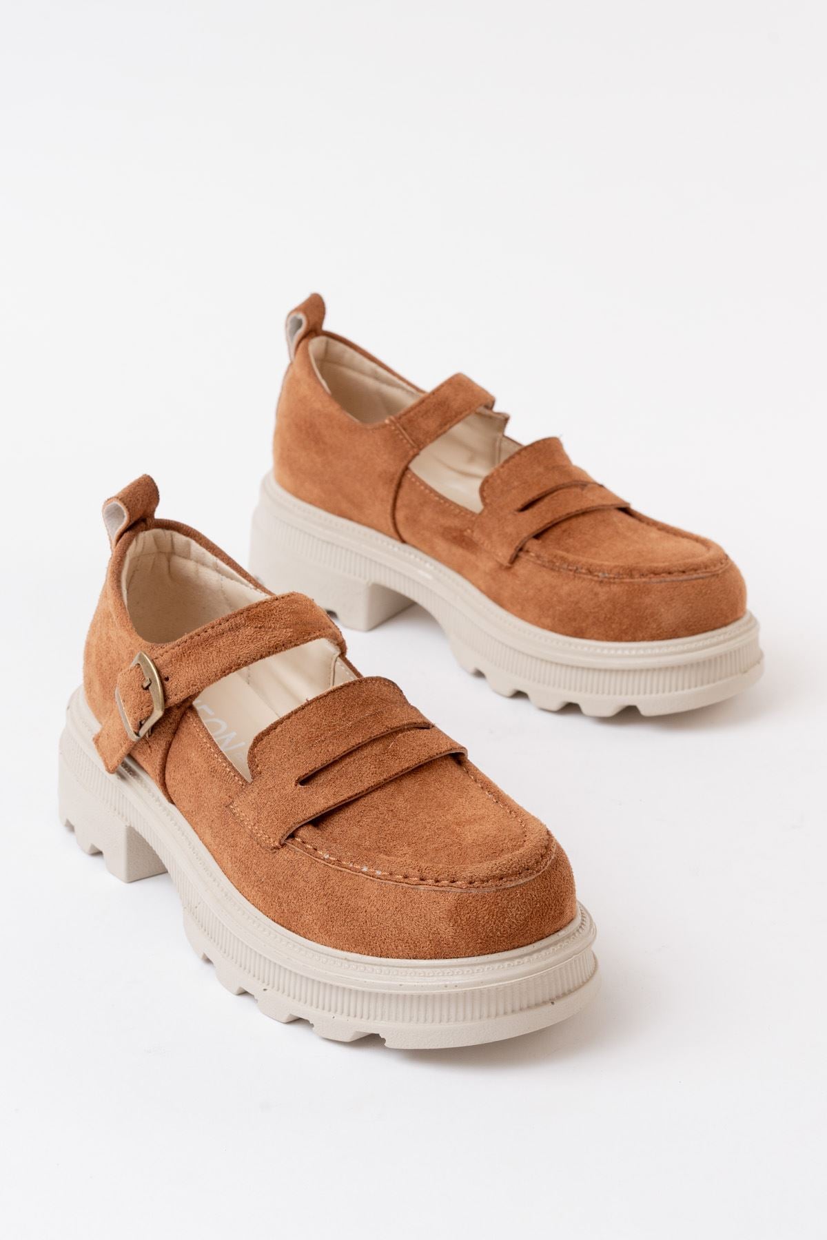 Ayakkabı Aşkı Taba Süet Kadın Günlük Yüksek Tabanlı Loafer Ayakkabı