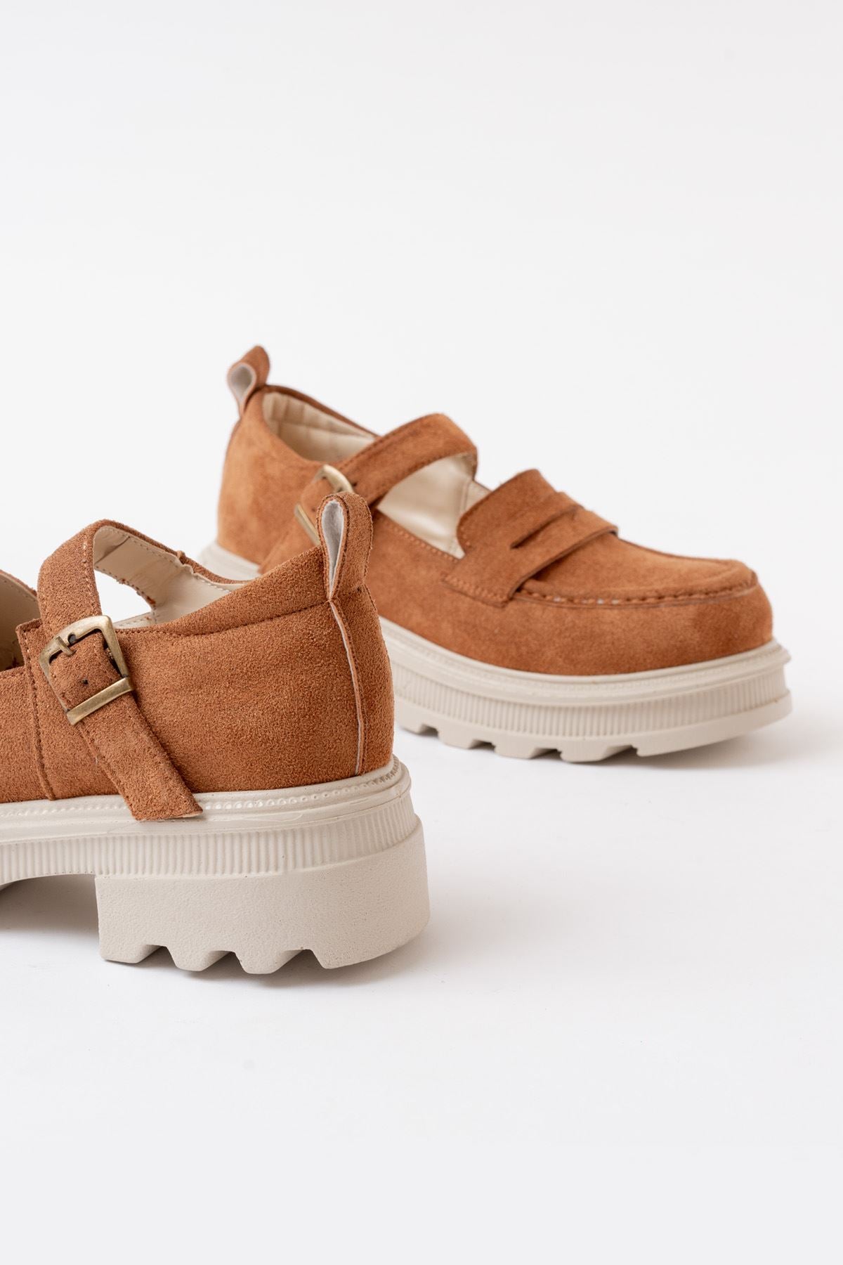 Ayakkabı Aşkı Taba Süet Kadın Günlük Yüksek Tabanlı Loafer Ayakkabı