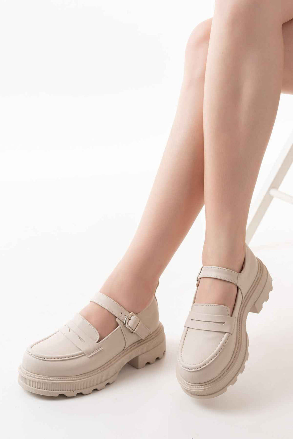 Ayakkabı Aşkı 745-771 Bej Kadın Günlük Yüksek Tabanlı Loafer Ayakkabı